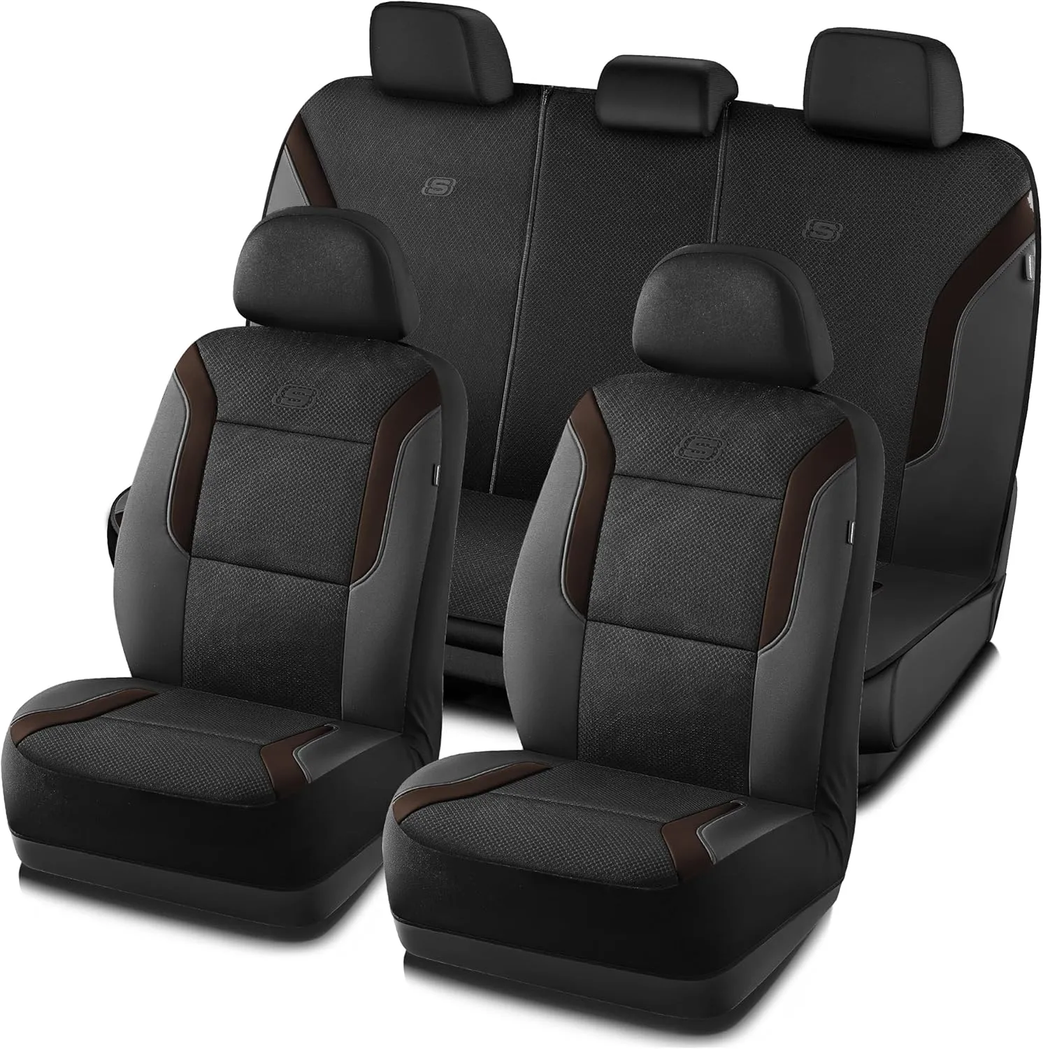 Skechers Memory Foam Car Seat Covers, Air Cool Mesh Thick Seat Covers, Car Seat Protector Full Sets, Airbag Compatible, Automotive Comfort Protection for Most Cars,Vans,Trucks, SUVs,Brown