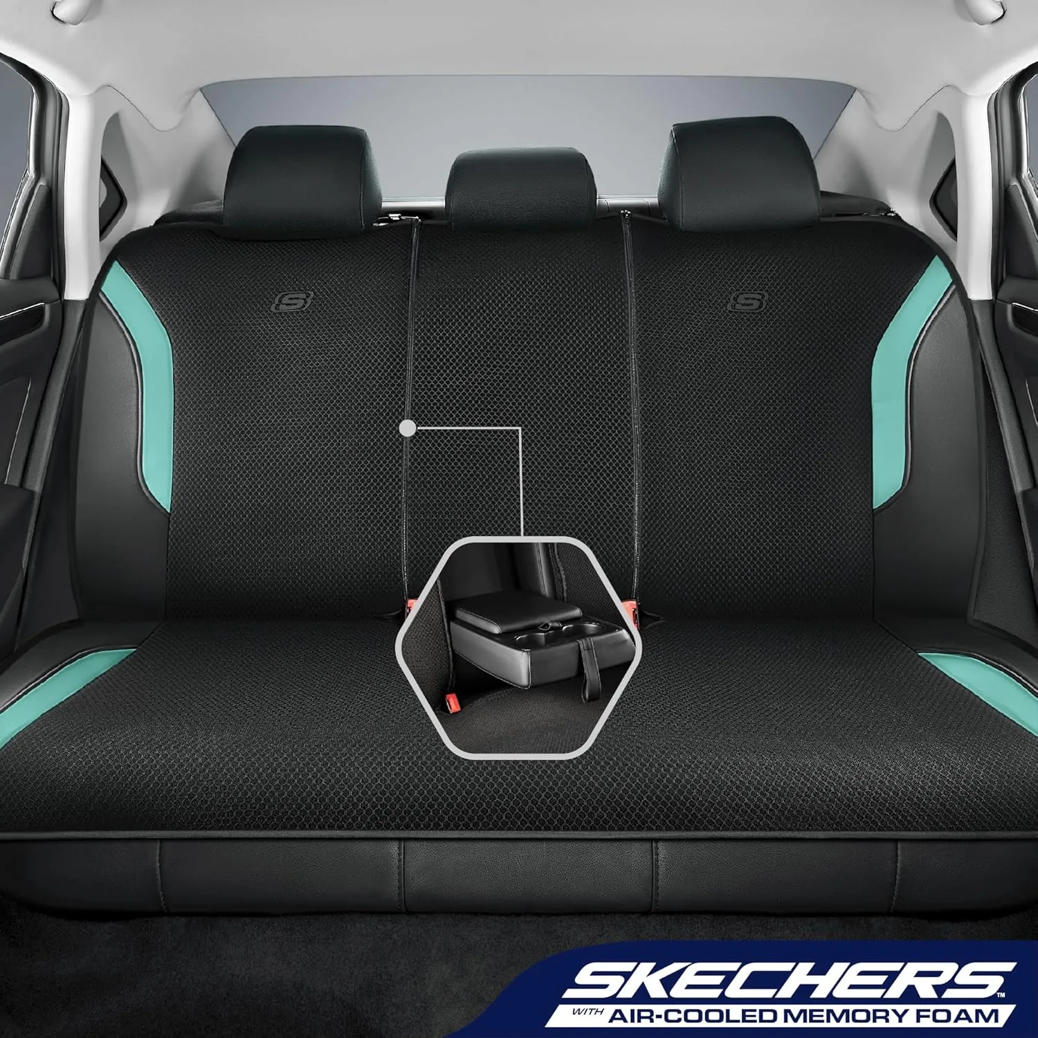 Skechers Memory Foam Car Seat Covers, Air Cool Mesh Thick Seat Covers, Car Seat Protector Full Sets, Airbag Compatible, Automotive Comfort Protection for Most Cars,Vans,Trucks, SUVs,Green