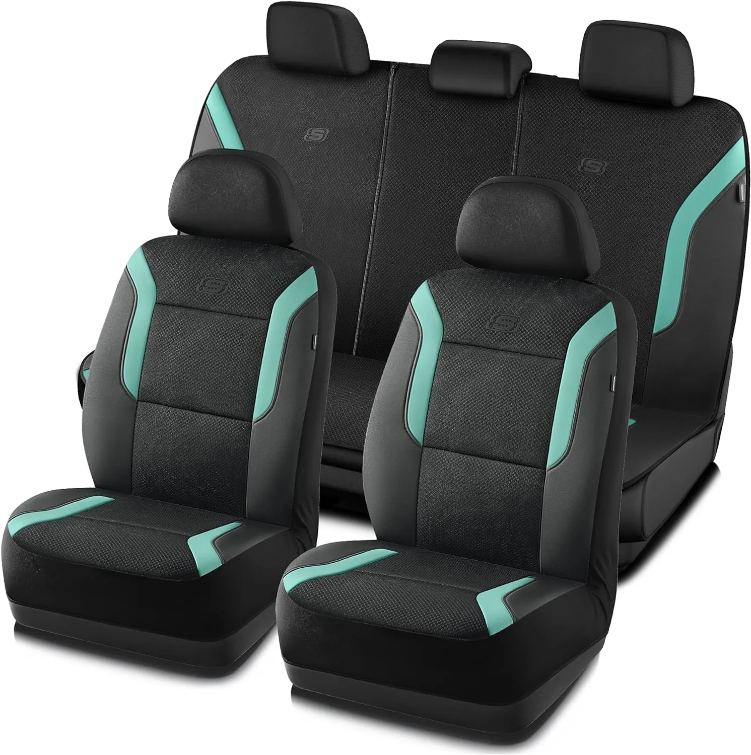 Skechers Memory Foam Car Seat Covers, Air Cool Mesh Thick Seat Covers, Car Seat Protector Full Sets, Airbag Compatible, Automotive Comfort Protection for Most Cars,Vans,Trucks, SUVs,Green