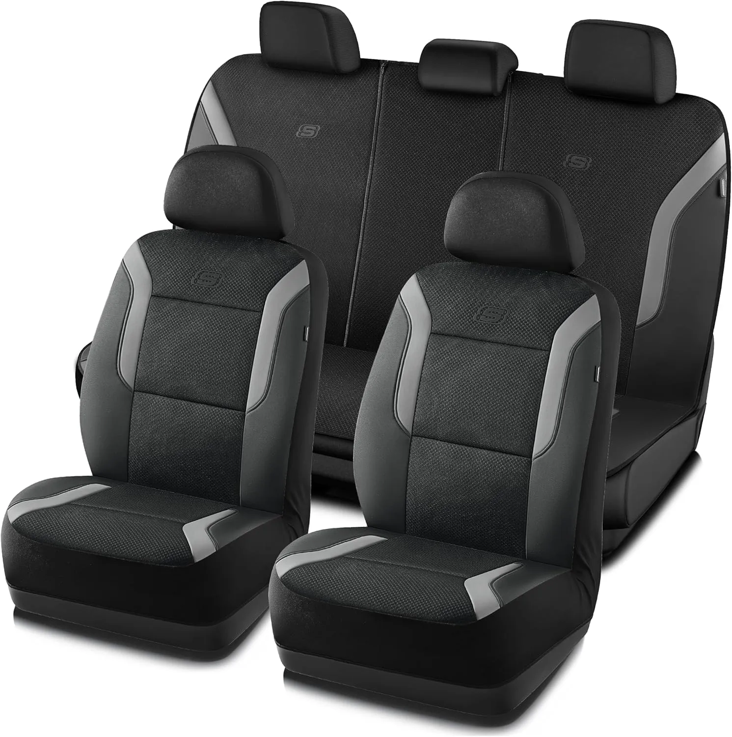 Skechers Memory Foam Car Seat Covers, Air Cool Mesh Thick Seat Covers, Car Seat Protector Full Sets, Airbag Compatible, Automotive Comfort Protection for Most Cars,Vans,Trucks, SUVs,Grey