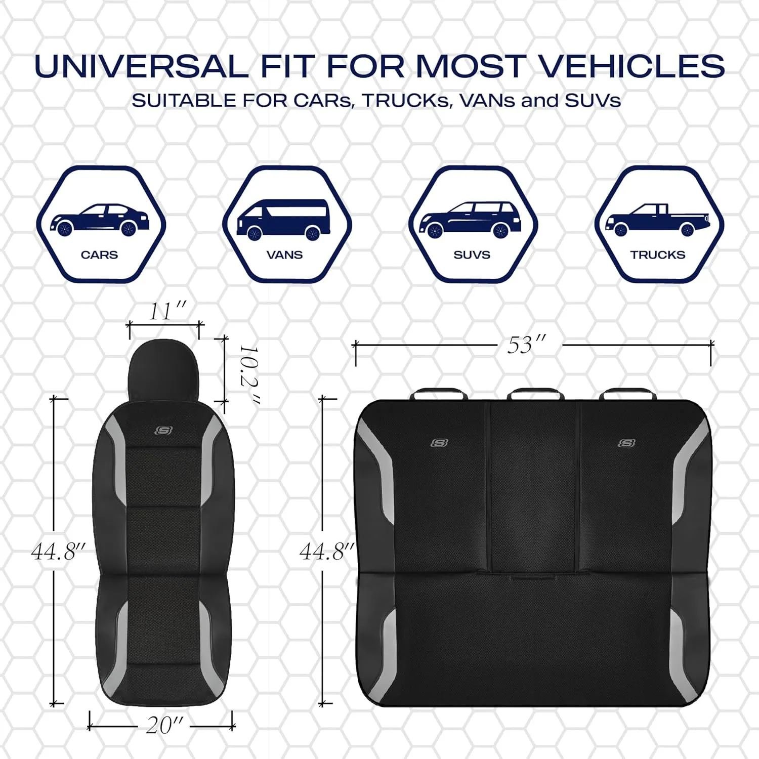 Skechers Memory Foam Car Seat Covers, Air Cool Mesh Thick Seat Covers, Car Seat Protector Full Sets, Airbag Compatible, Automotive Comfort Protection for Most Cars,Vans,Trucks, SUVs,Grey
