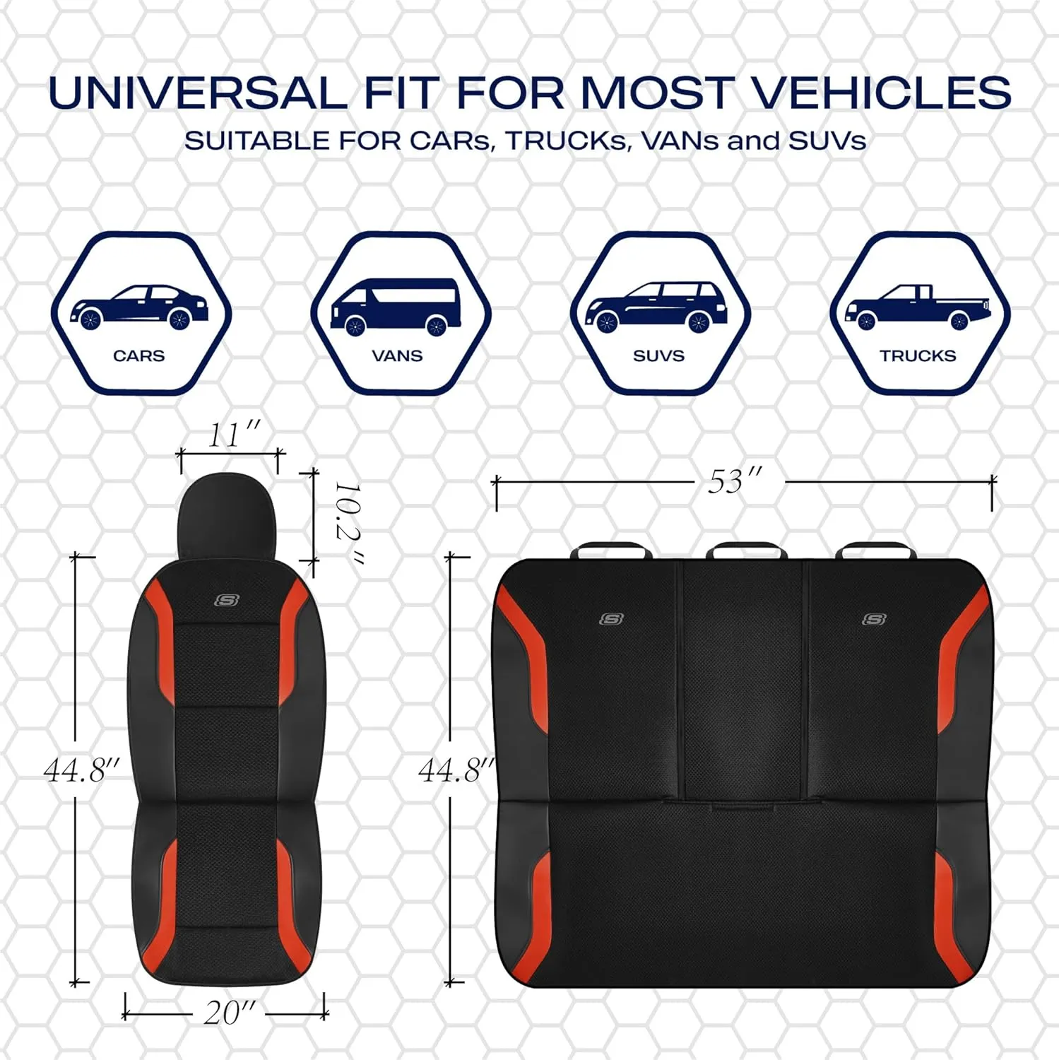 Skechers Memory Foam Car Seat Covers, Air Cool Mesh Thick Seat Covers, Car Seat Protector Full Sets, Airbag Compatible, Automotive Comfort Protection for Most Cars,Vans,Trucks, SUVs,Orange