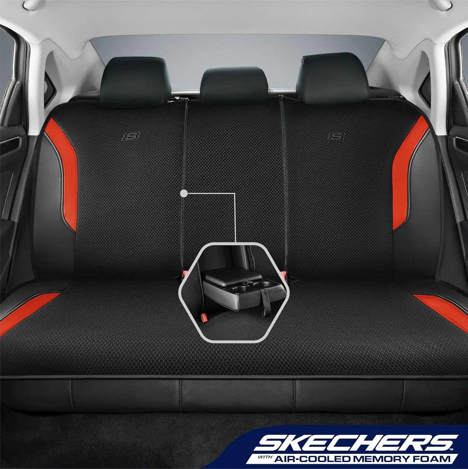 Skechers Memory Foam Car Seat Covers, Air Cool Mesh Thick Seat Covers, Car Seat Protector Full Sets, Airbag Compatible, Automotive Comfort Protection for Most Cars,Vans,Trucks, SUVs,Orange