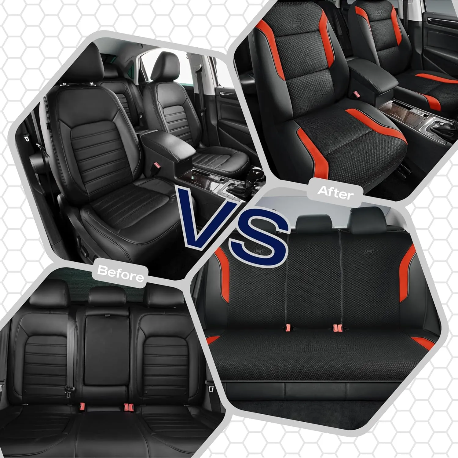 Skechers Memory Foam Car Seat Covers, Air Cool Mesh Thick Seat Covers, Car Seat Protector Full Sets, Airbag Compatible, Automotive Comfort Protection for Most Cars,Vans,Trucks, SUVs,Orange