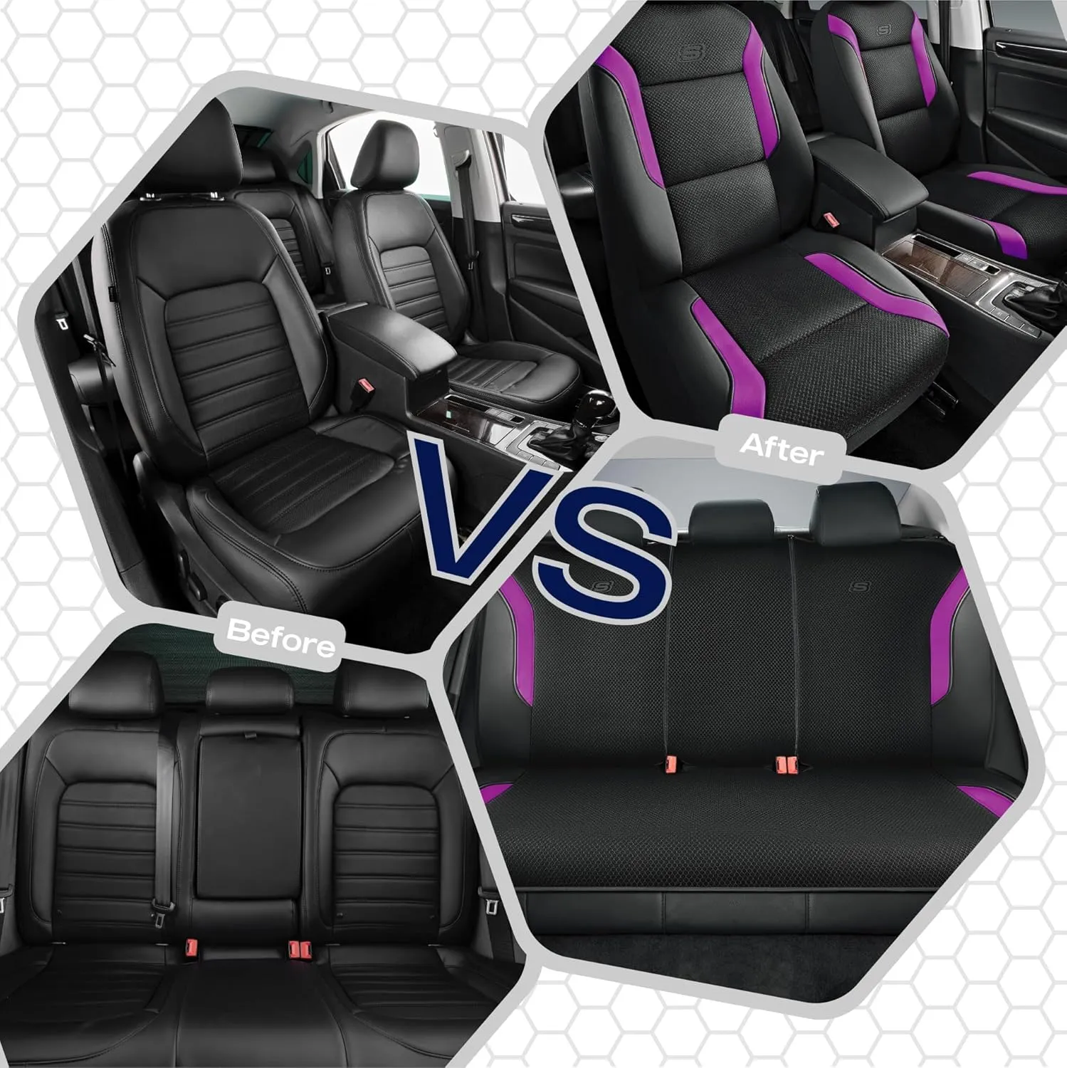 Skechers Memory Foam™ Car Seat Covers, Air Cool Mesh Thick Seat Covers, Car Seat Protector Full Sets, Airbag Compatible, Automotive Comfort Protection for Most Cars,Vans,Trucks, SUVs,Purple