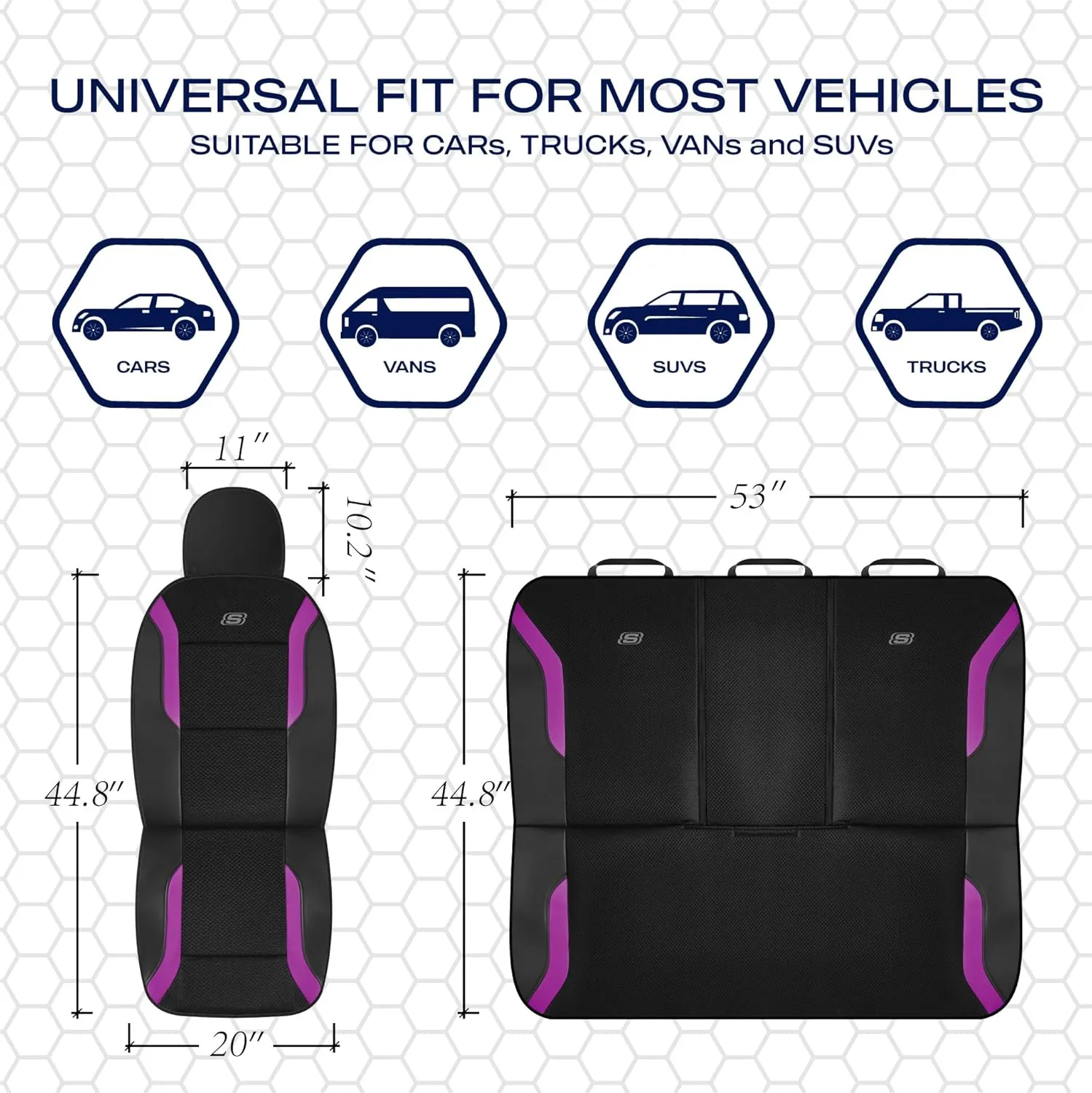 Skechers Memory Foam™ Car Seat Covers, Air Cool Mesh Thick Seat Covers, Car Seat Protector Full Sets, Airbag Compatible, Automotive Comfort Protection for Most Cars,Vans,Trucks, SUVs,Purple