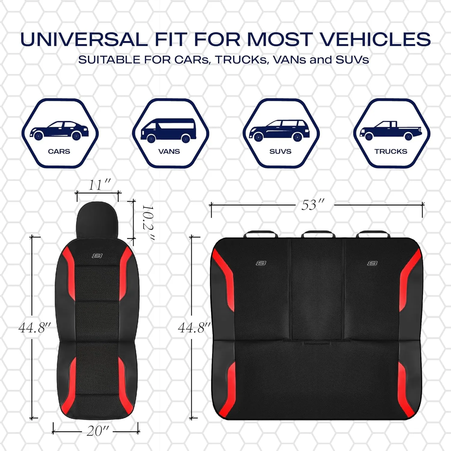 Skechers Memory Foam Car Seat Covers, Air Cool Mesh Thick Seat Covers, Car Seat Protector Full Sets, Airbag Compatible, Automotive Comfort Protection for Most Cars,Vans,Trucks, SUVs,Red