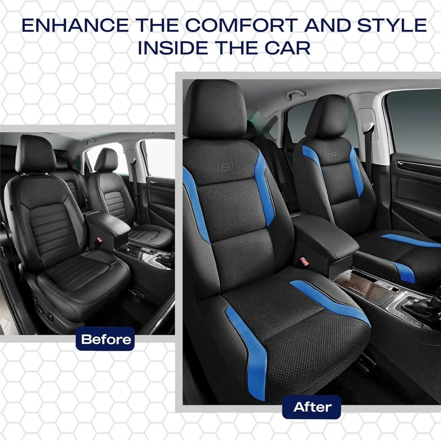 Skechers Memory Foam Car Seat Covers, Air Cool Mesh Thick Seat Covers,Two Front Car Seat Protector, Airbag Compatible, Automotive Comfort & Protection for Most Cars, Vans,Trucks, SUVs,Blue