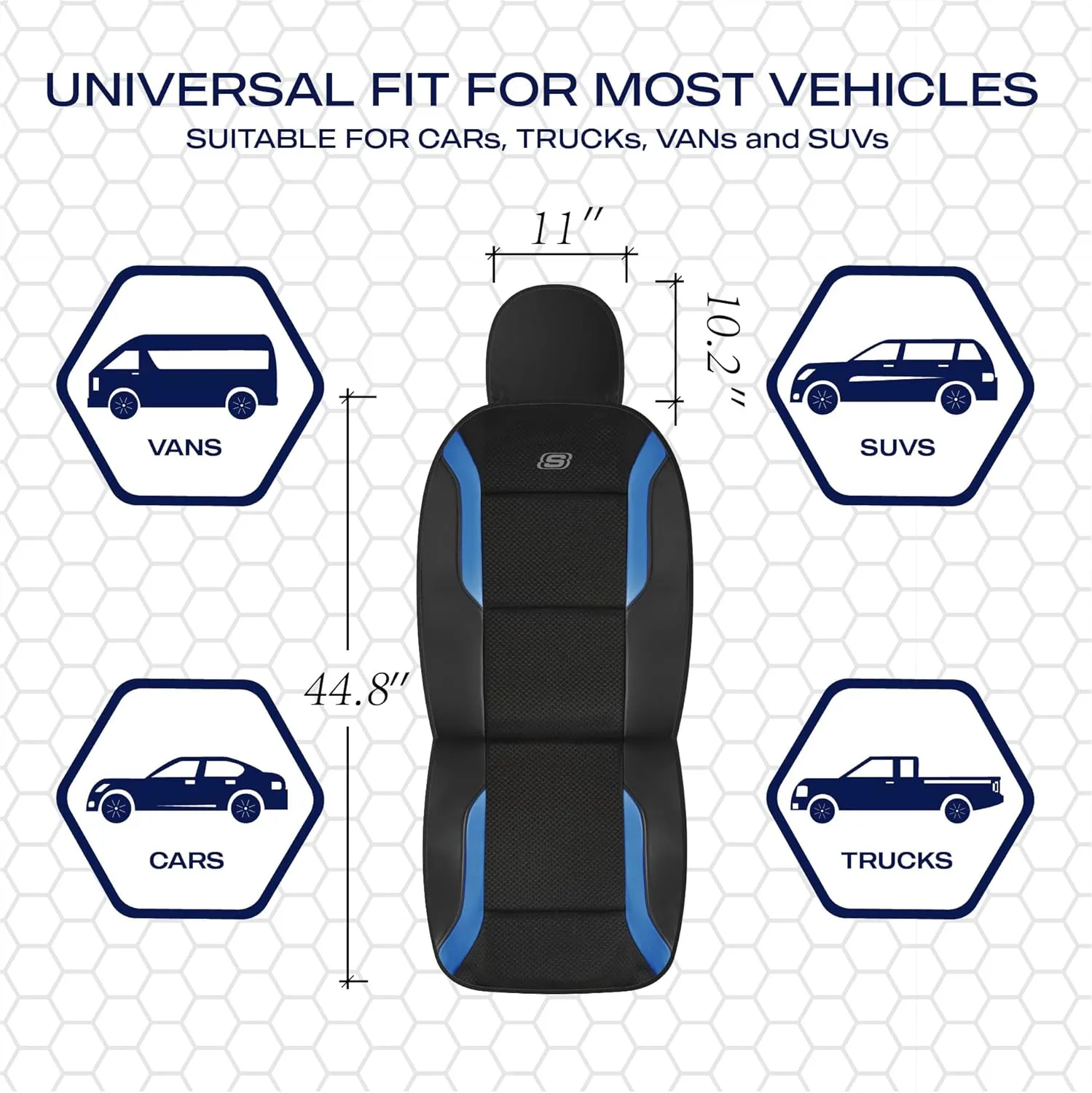 Skechers Memory Foam Car Seat Covers, Air Cool Mesh Thick Seat Covers,Two Front Car Seat Protector, Airbag Compatible, Automotive Comfort & Protection for Most Cars, Vans,Trucks, SUVs,Blue