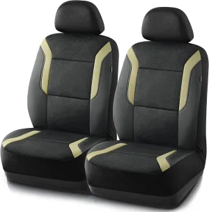 Skechers Memory Foam Car Seat Covers, Air Cool Mesh Thick Seat Covers,Two Front Car Seat Protector Airbag Compatible, Automotive Comfort Protection for Most Cars,Van,Trucks, SUVs,Beige