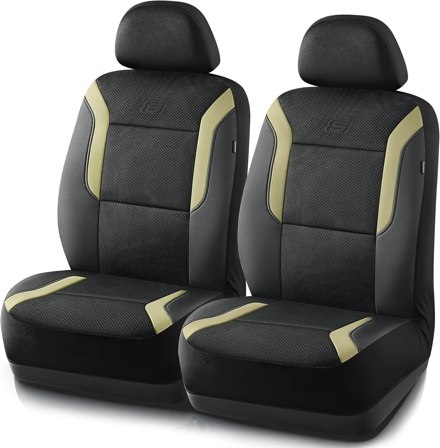 Skechers Memory Foam Car Seat Covers, Air Cool Mesh Thick Seat Covers,Two Front Car Seat Protector Airbag Compatible, Automotive Comfort Protection for Most Cars,Van,Trucks, SUVs,Beige