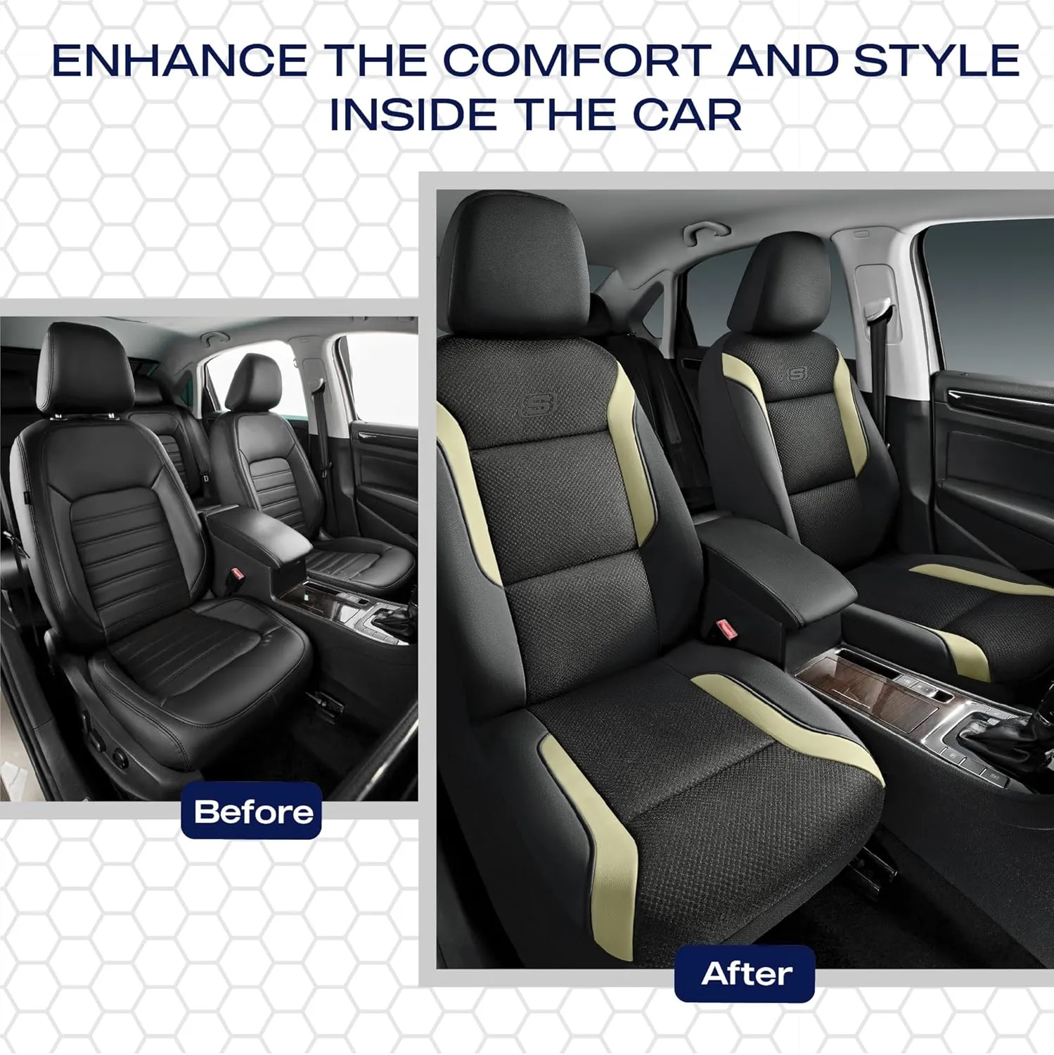 Skechers Memory Foam Car Seat Covers, Air Cool Mesh Thick Seat Covers,Two Front Car Seat Protector Airbag Compatible, Automotive Comfort Protection for Most Cars,Van,Trucks, SUVs,Beige