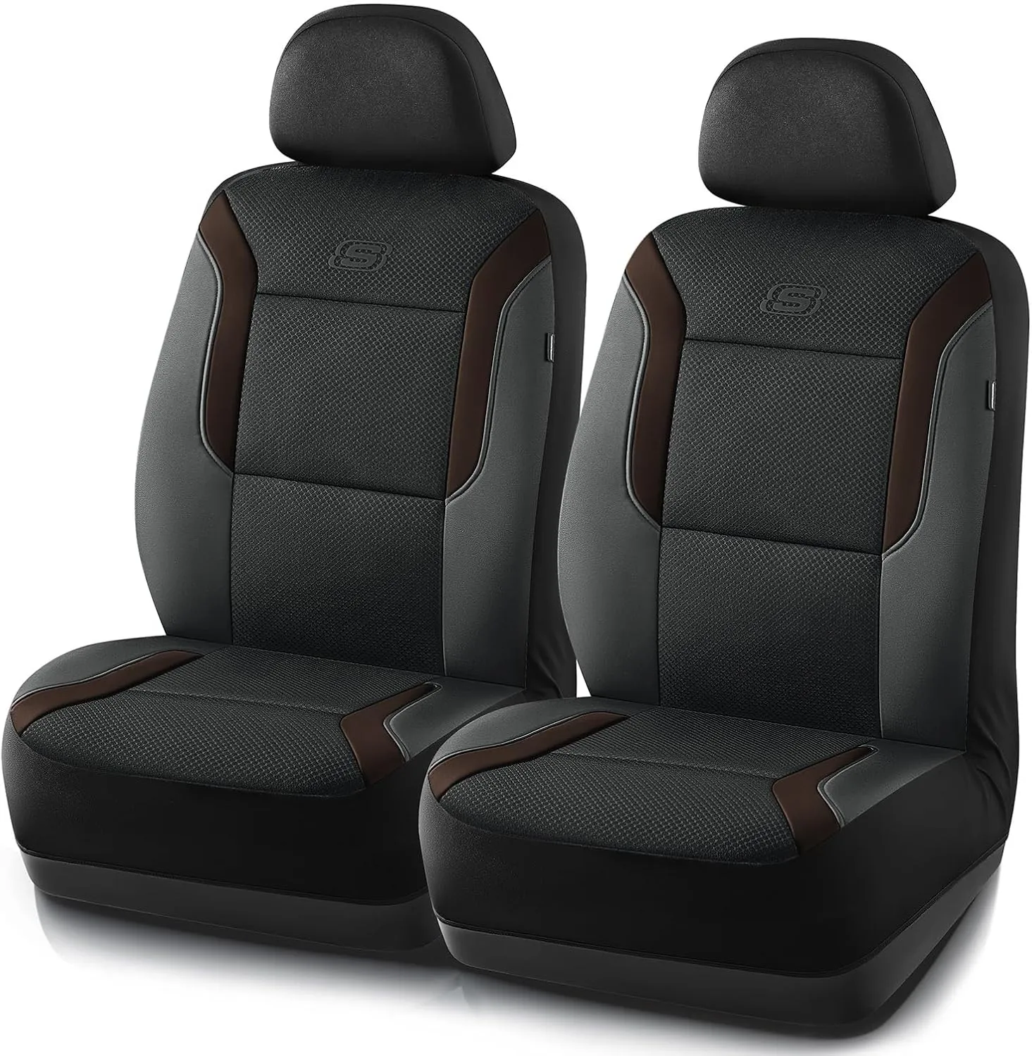 Skechers Memory Foam Car Seat Covers, Air Cool Mesh Thick Seat Covers,Two Front Car Seat Protector, Airbag Compatible, Automotive Comfort Protection for Most Cars,Van,Trucks, SUVs,Brown