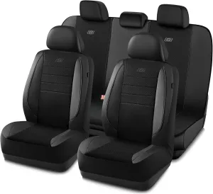 Skechers Memory Foam Car Seat Covers,Air Cool Mesh Thick Seat Covers,Piping Leather Car Seat Protector,Airbag Compatible,Automotive Comfort Protection for Most Cars,Vans,Trucks,SUV(Black,Full Set)