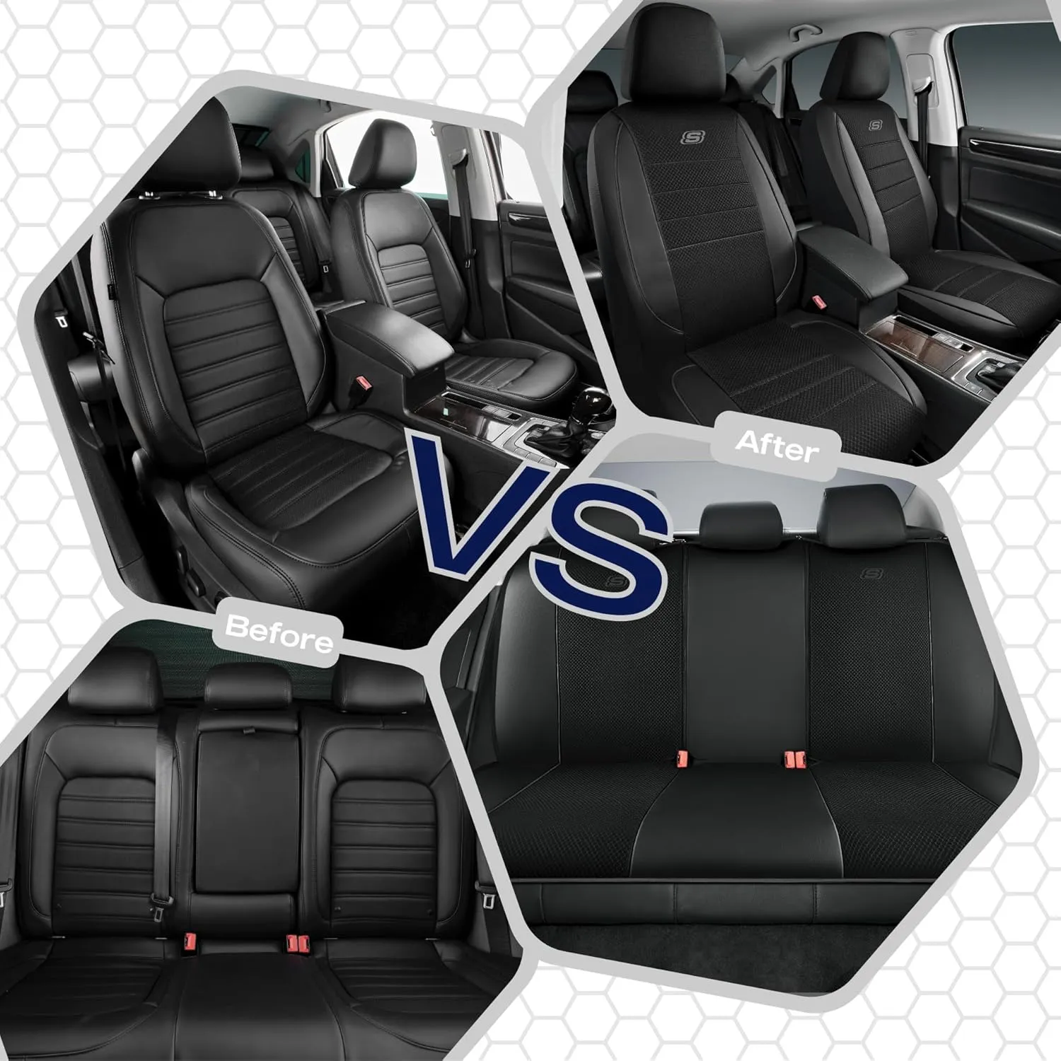Skechers Memory Foam Car Seat Covers,Air Cool Mesh Thick Seat Covers,Piping Leather Car Seat Protector,Airbag Compatible,Automotive Comfort Protection for Most Cars,Vans,Trucks,SUV(Black,Full Set)