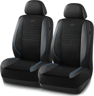 Skechers Memory Foam Car Seat Covers,Air Cool Mesh Thick Seat Covers,Piping Leather Two Front Car Seat Protector,Airbag Compatible,Automotive Comfort Seat Covers for Most Cars,Vans,Truck,SUV,Blue