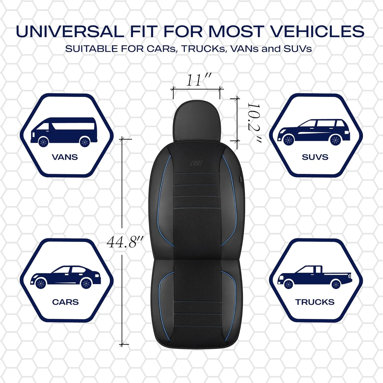 Skechers Memory Foam Car Seat Covers,Air Cool Mesh Thick Seat Covers,Piping Leather Two Front Car Seat Protector,Airbag Compatible,Automotive Comfort Seat Covers for Most Cars,Vans,Truck,SUV,Blue