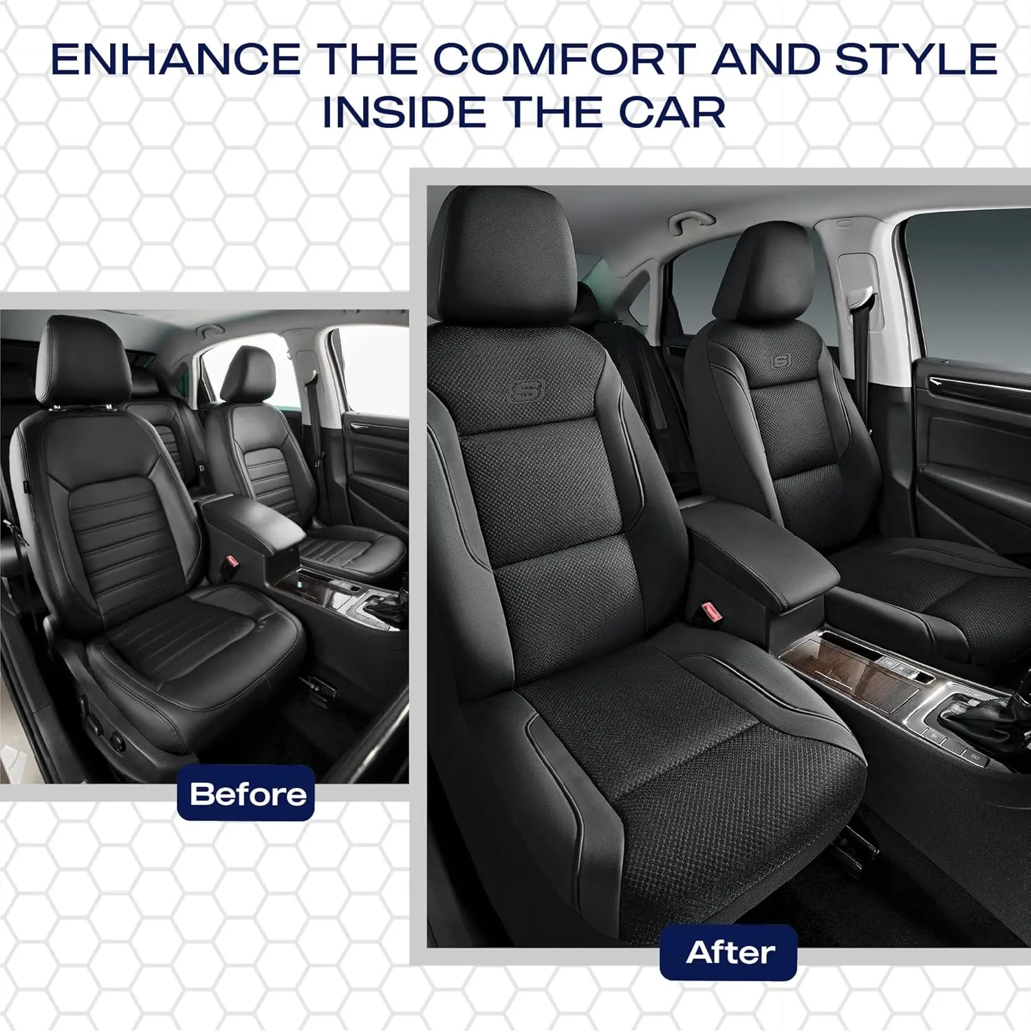 Skechers Memory Foam Leather Car Seat Covers, Air Cool Mesh Thick Seat Covers, Two Front car seat Protector, Airbag Compatible, Automotive Comfort Protection for Most Cars, Vans, Trucks, SUV (Black)