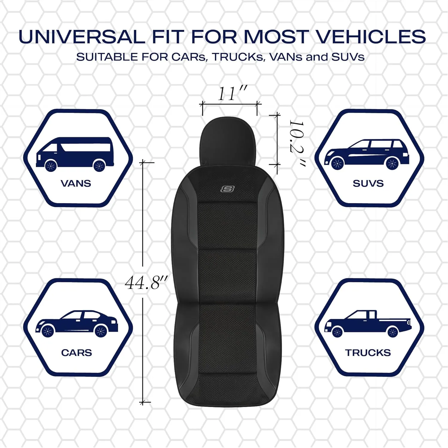 Skechers Memory Foam Leather Car Seat Covers, Air Cool Mesh Thick Seat Covers, Two Front car seat Protector, Airbag Compatible, Automotive Comfort Protection for Most Cars, Vans, Trucks, SUV (Black)