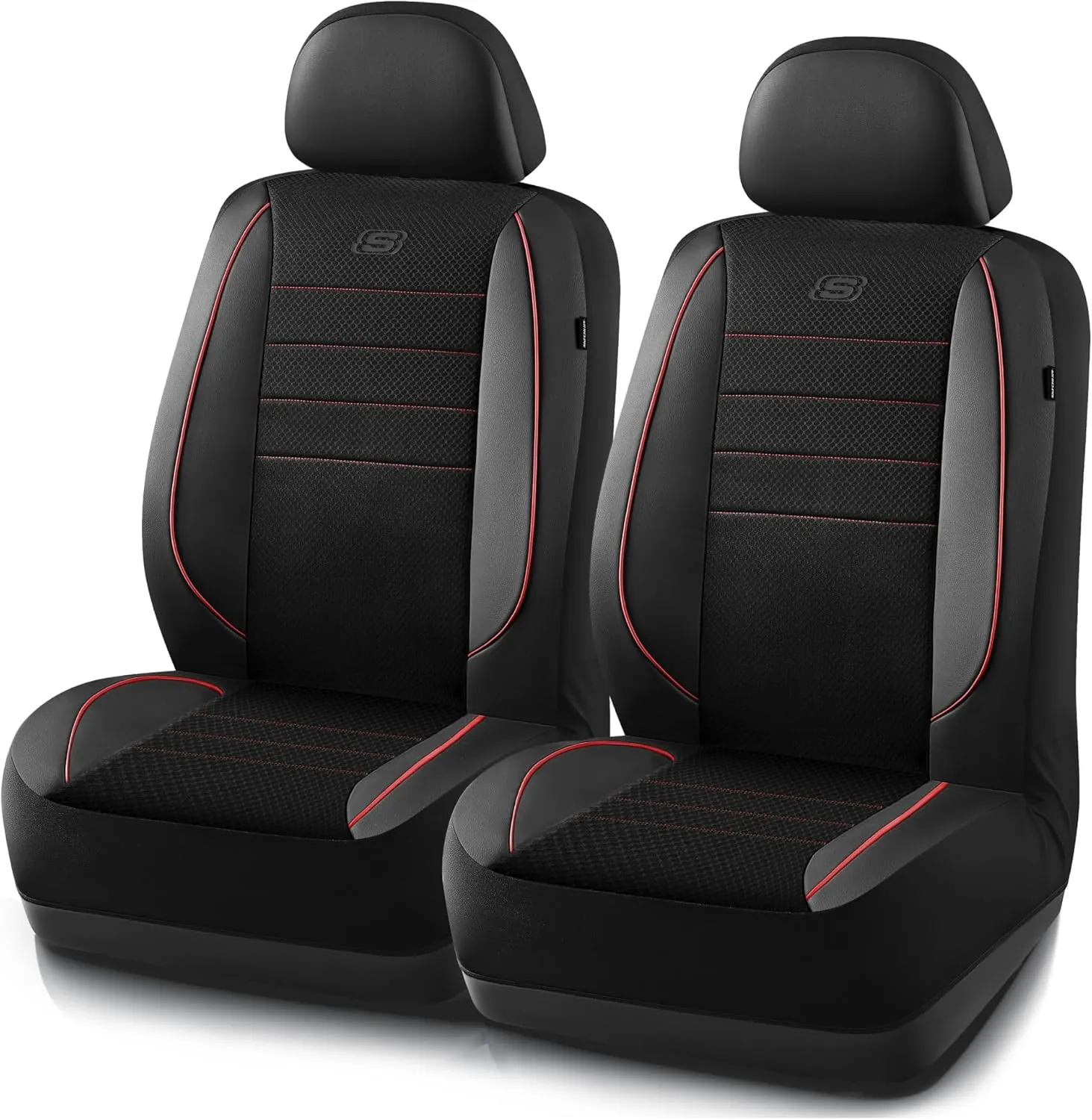 Skechers Memory Foam Seat Covers,Air Cool Mesh Thick Car Seat Covers,Leather Piping Two FrontTwo Front,Airbag Compatible,Automotive Comfort Protection for Most Cars,Vans,Trucks,SUV,Red