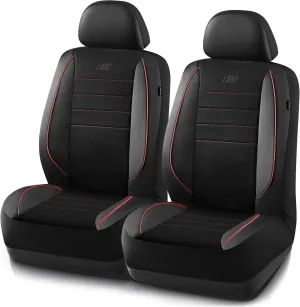 Skechers Memory Foam Seat Covers,Air Cool Mesh Thick Car Seat Covers,Leather Piping Two FrontTwo Front,Airbag Compatible,Automotive Comfort Protection for Most Cars,Vans,Trucks,SUV,Red