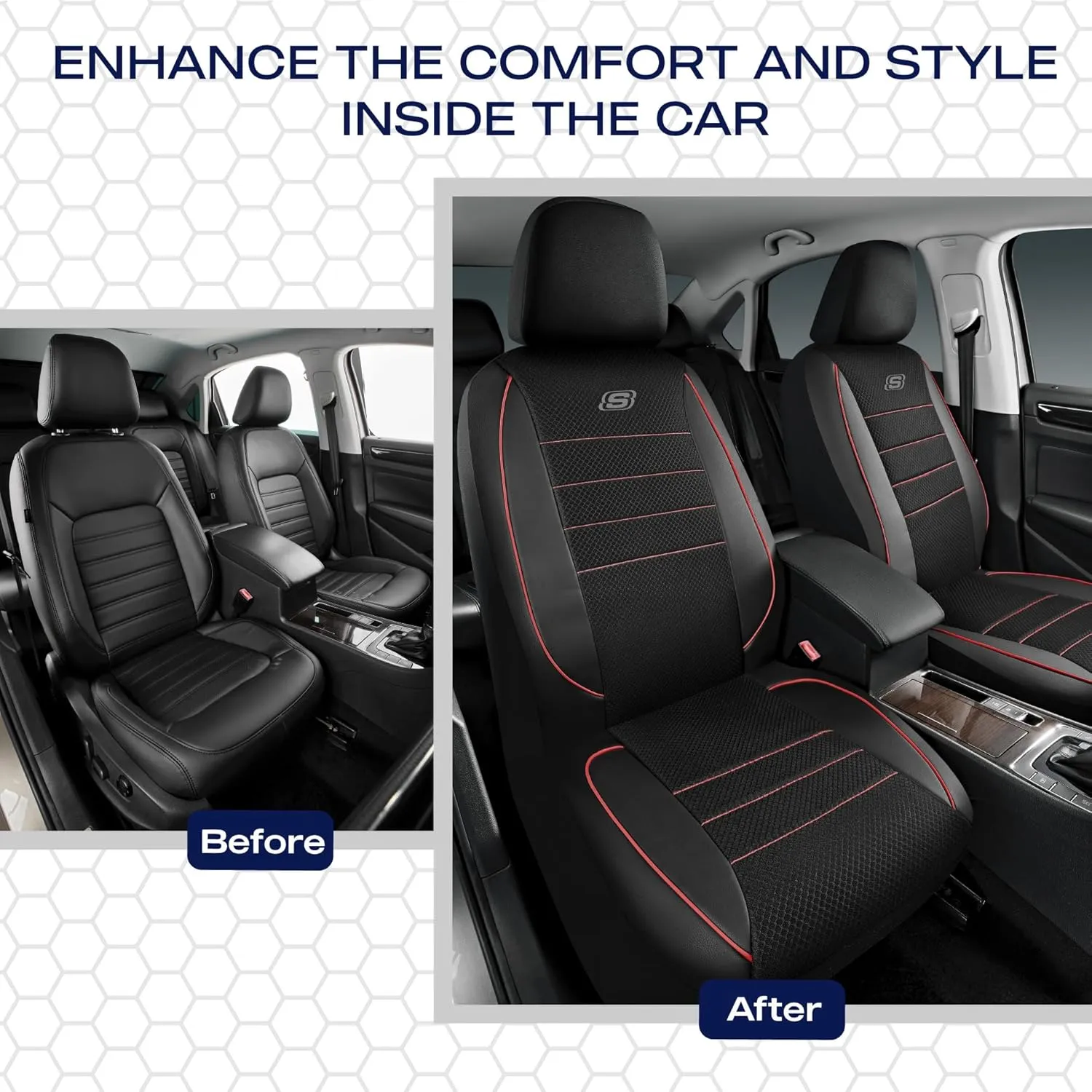 Skechers Memory Foam Seat Covers,Air Cool Mesh Thick Car Seat Covers,Leather Piping Two FrontTwo Front,Airbag Compatible,Automotive Comfort Protection for Most Cars,Vans,Trucks,SUV,Red
