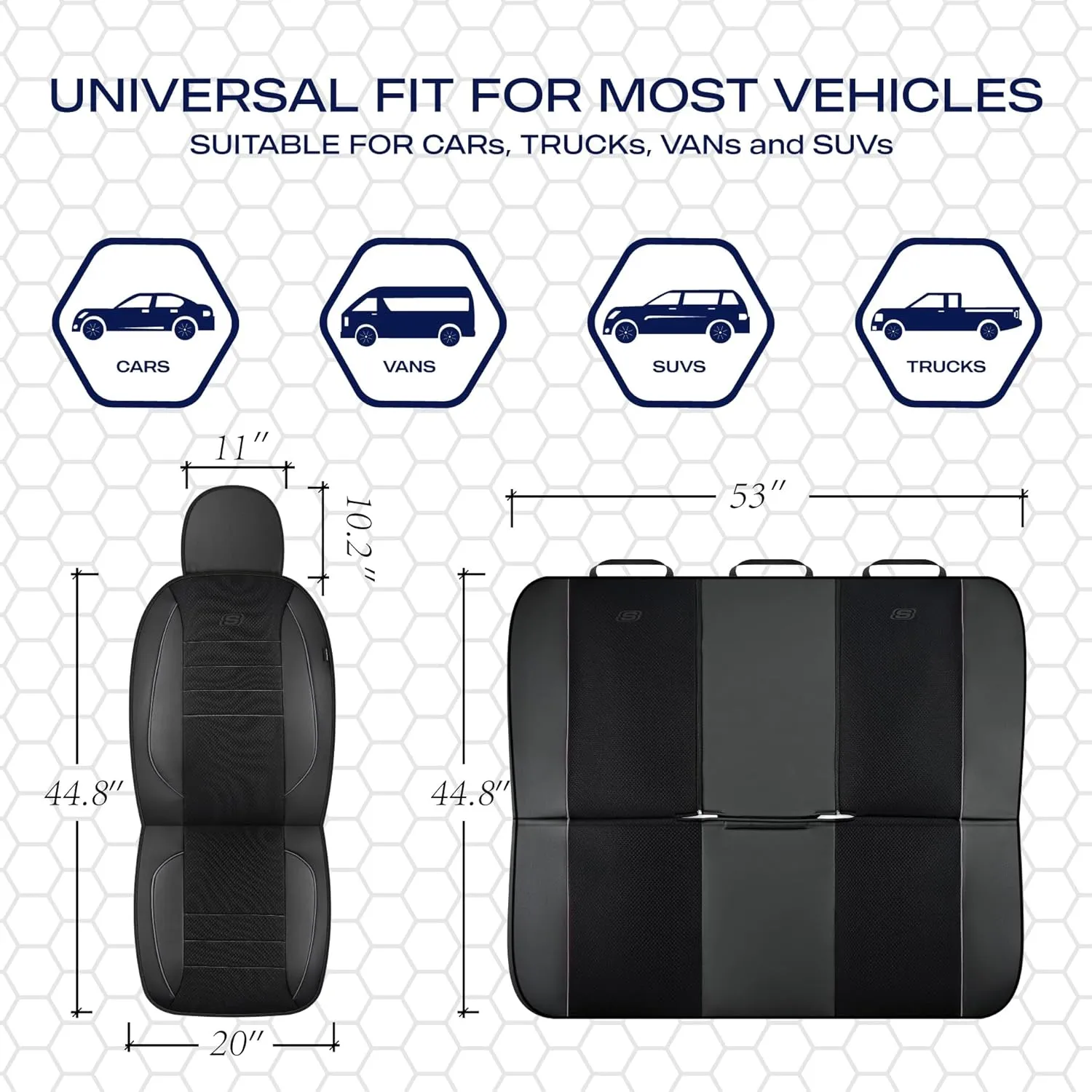 Skechers Memory Foam Seat Covers,Air Cool Mesh Thick Car Seat Covers,Piping Leather Car Seat Protector,Airbag Compatible,Automotive Comfort Protection for Most Cars,Vans,Trucks,SUV(Gray,Full Set)