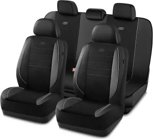 Skechers Memory Foam Seat Covers,Air Cool Mesh Thick Car Seat Covers,Piping Leather Car Seat Protector,Airbag Compatible,Automotive Comfort Protection for Most Cars,Vans,Trucks,SUV(Gray,Full Set)