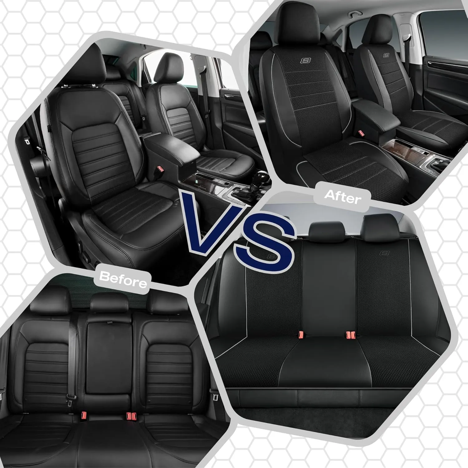 Skechers Memory Foam Seat Covers,Air Cool Mesh Thick Car Seat Covers,Piping Leather Car Seat Protector,Airbag Compatible,Automotive Comfort Protection for Most Cars,Vans,Trucks,SUV(Gray,Full Set)