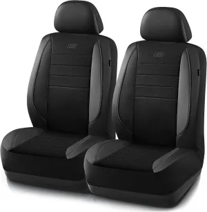 Skechers Memory Foam Seat Covers,Air Cool Mesh Thick Car Seat Covers,Piping Leather Two Front Car Seat Protector,Airbag Compatible,Automotive Comfort Protection for Most Cars,Vans,Truck,SUV,Black
