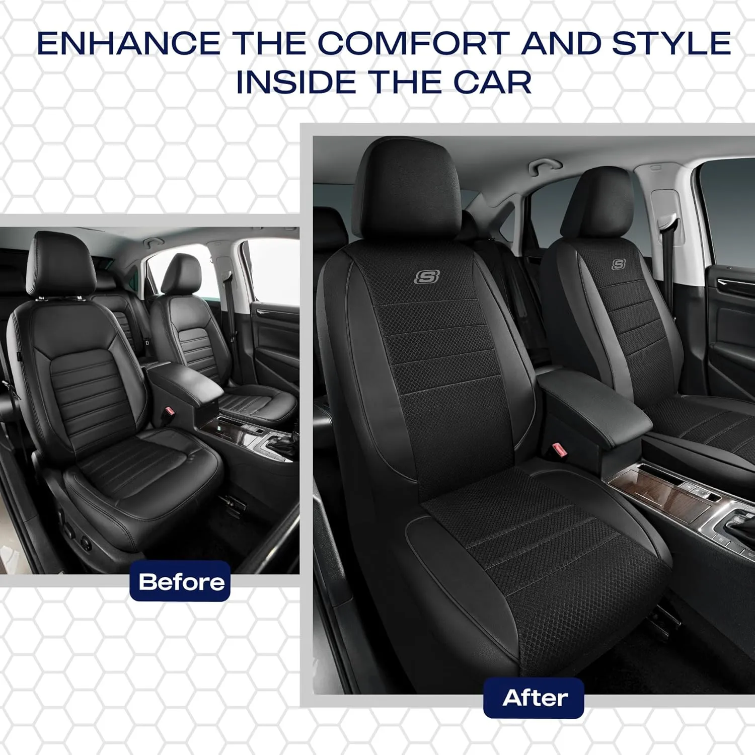 Skechers Memory Foam Seat Covers,Air Cool Mesh Thick Car Seat Covers,Piping Leather Two Front Car Seat Protector,Airbag Compatible,Automotive Comfort Protection for Most Cars,Vans,Truck,SUV,Black