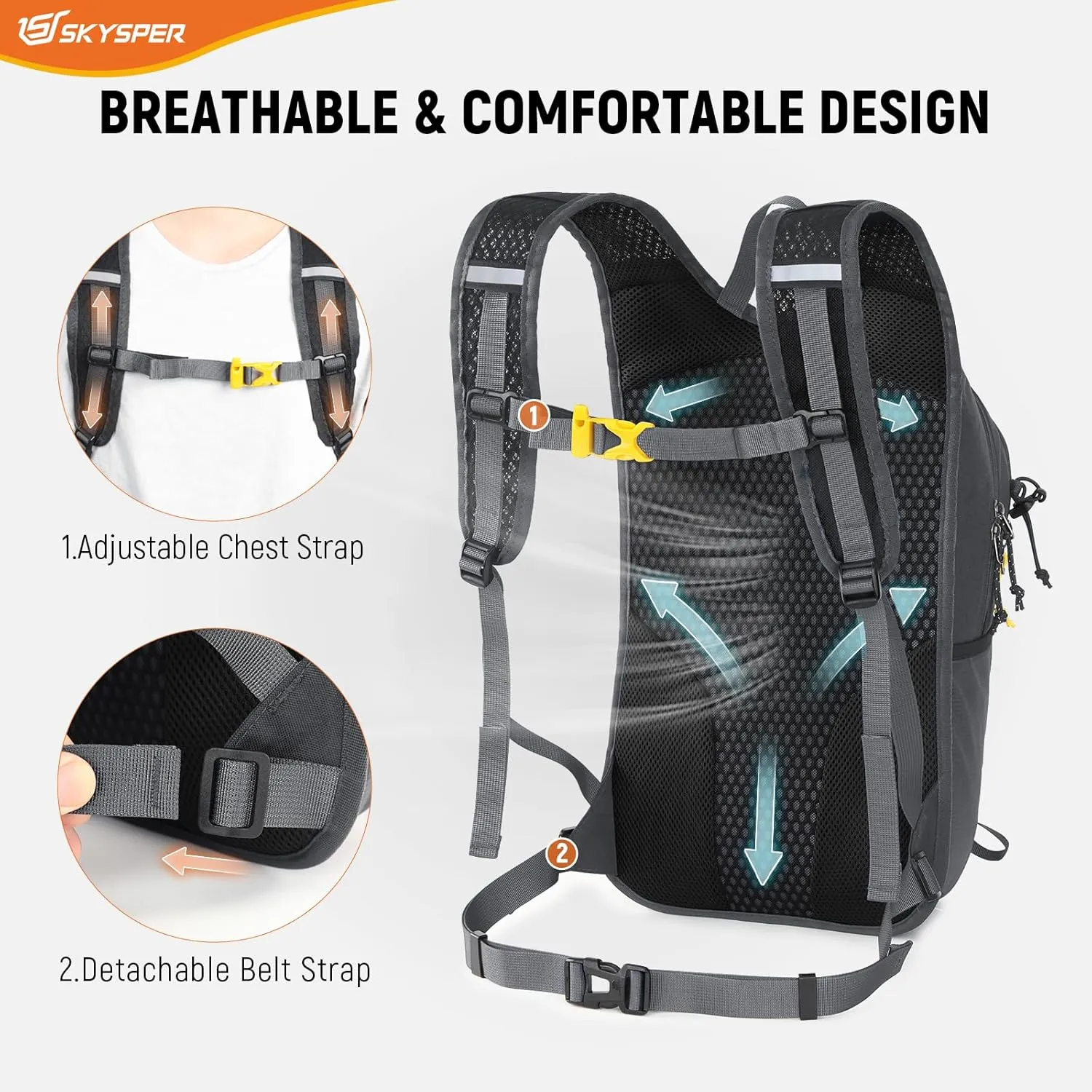 SKYSPER Small Hiking Backpack 15L Lightweight Day Pack Travel Hiking Daypack for Women Men(Darkgray)