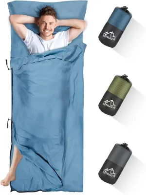 Sleeping Bag Liner, Updated Adult Sleep Sack & Travel Sheets with Foot Zipper, Lightweight and Portable Camping Sleeping Bag Liners - Ideal for Backpacking, Hostels and Camping