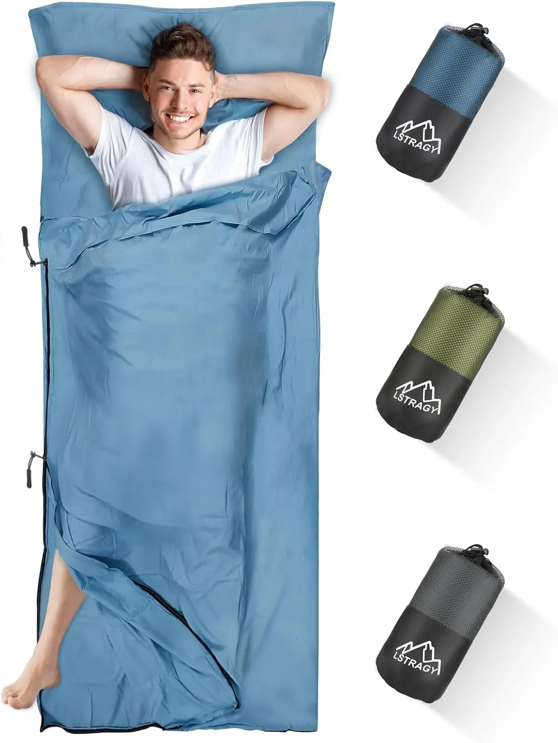 Sleeping Bag Liner, Updated Adult Sleep Sack & Travel Sheets with Foot Zipper, Lightweight and Portable Camping Sleeping Bag Liners - Ideal for Backpacking, Hostels and Camping