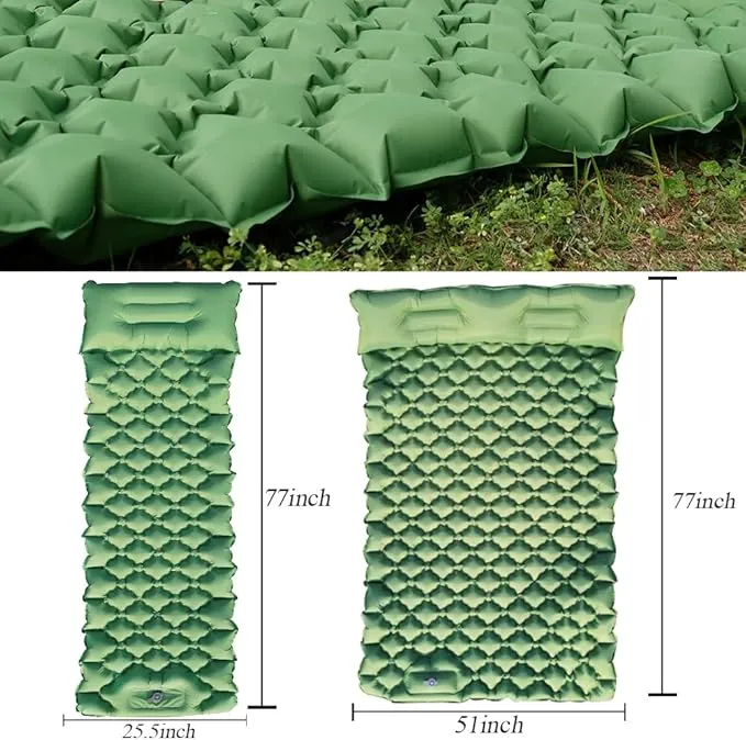 Sleeping Pad for Camping, Inflatable Sleeping Mat with Pillow, Camping Pad with Built-in Foot Pump, Lightweight Camping Mattress Pad for Car Camping, Backpacking, Tent and Hiking (Full (Green))