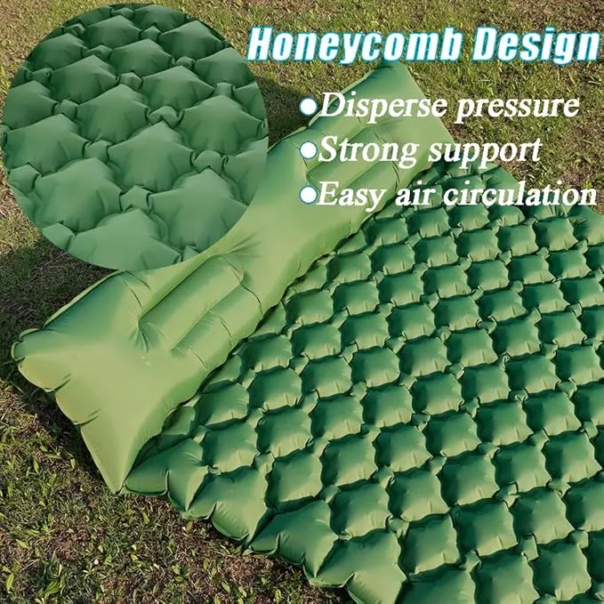 Sleeping Pad for Camping, Inflatable Sleeping Mat with Pillow, Camping Pad with Built-in Foot Pump, Lightweight Camping Mattress Pad for Car Camping, Backpacking, Tent and Hiking (Full (Green))