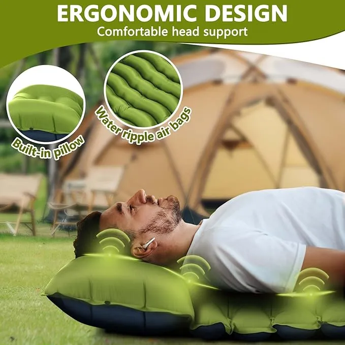 Sleeping Pad for Camping, Ultralight Inflatable Camping Mat with Pillow Built-in Foot Pump Sleeping Pads, Compact & Lightweight Air Mattress for Camping, Backpacking, Hiking