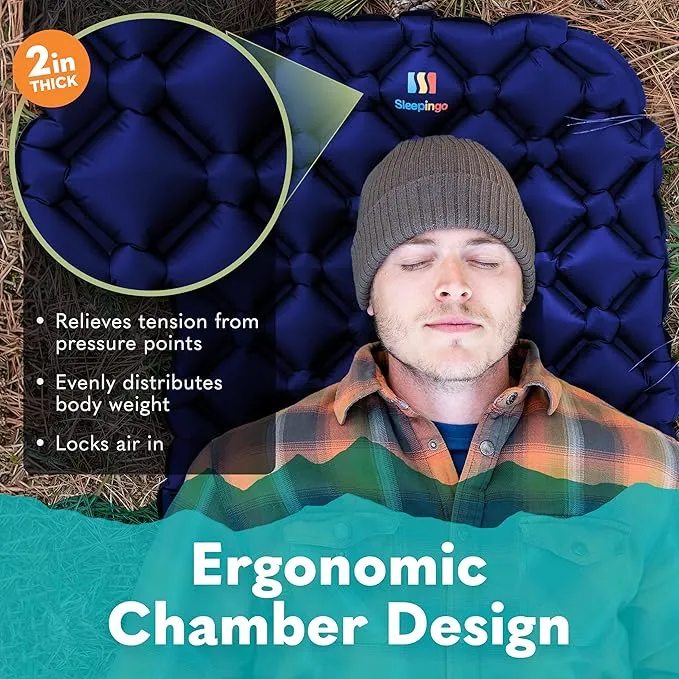 Sleeping Pad for Camping - Ultralight Sleeping Mat for Camping, Backpacking, Hiking - Lightweight, Inflatable Air Mattress - Compact Camping Mats for Sleeping-Blue-1pk