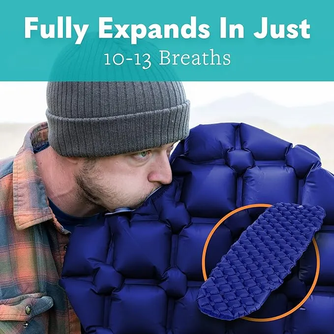 Sleeping Pad for Camping - Ultralight Sleeping Mat for Camping, Backpacking, Hiking - Lightweight, Inflatable Air Mattress - Compact Camping Mats for Sleeping-Blue-1pk