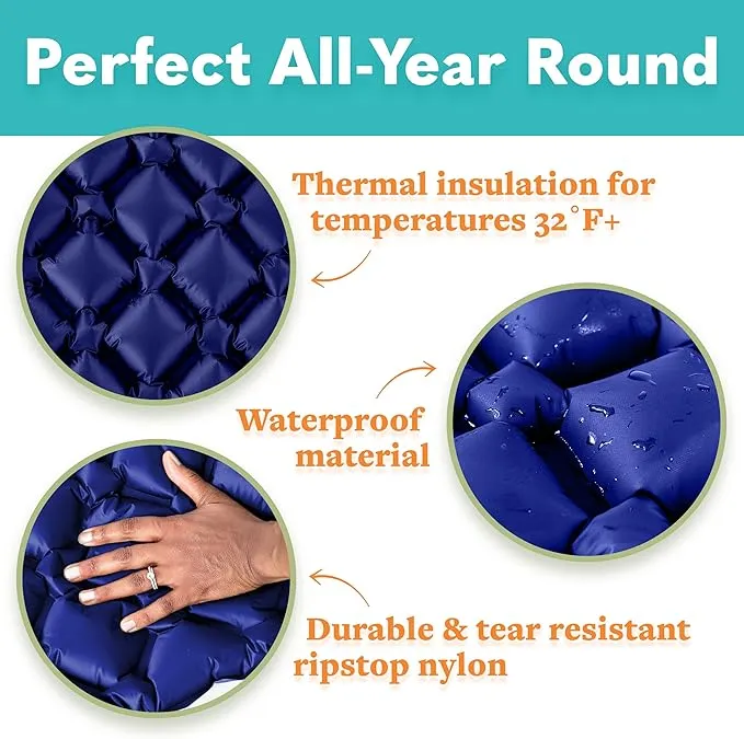 Sleeping Pad for Camping - Ultralight Sleeping Mat for Camping, Backpacking, Hiking - Lightweight, Inflatable Air Mattress - Compact Camping Mats for Sleeping-Blue-1pk