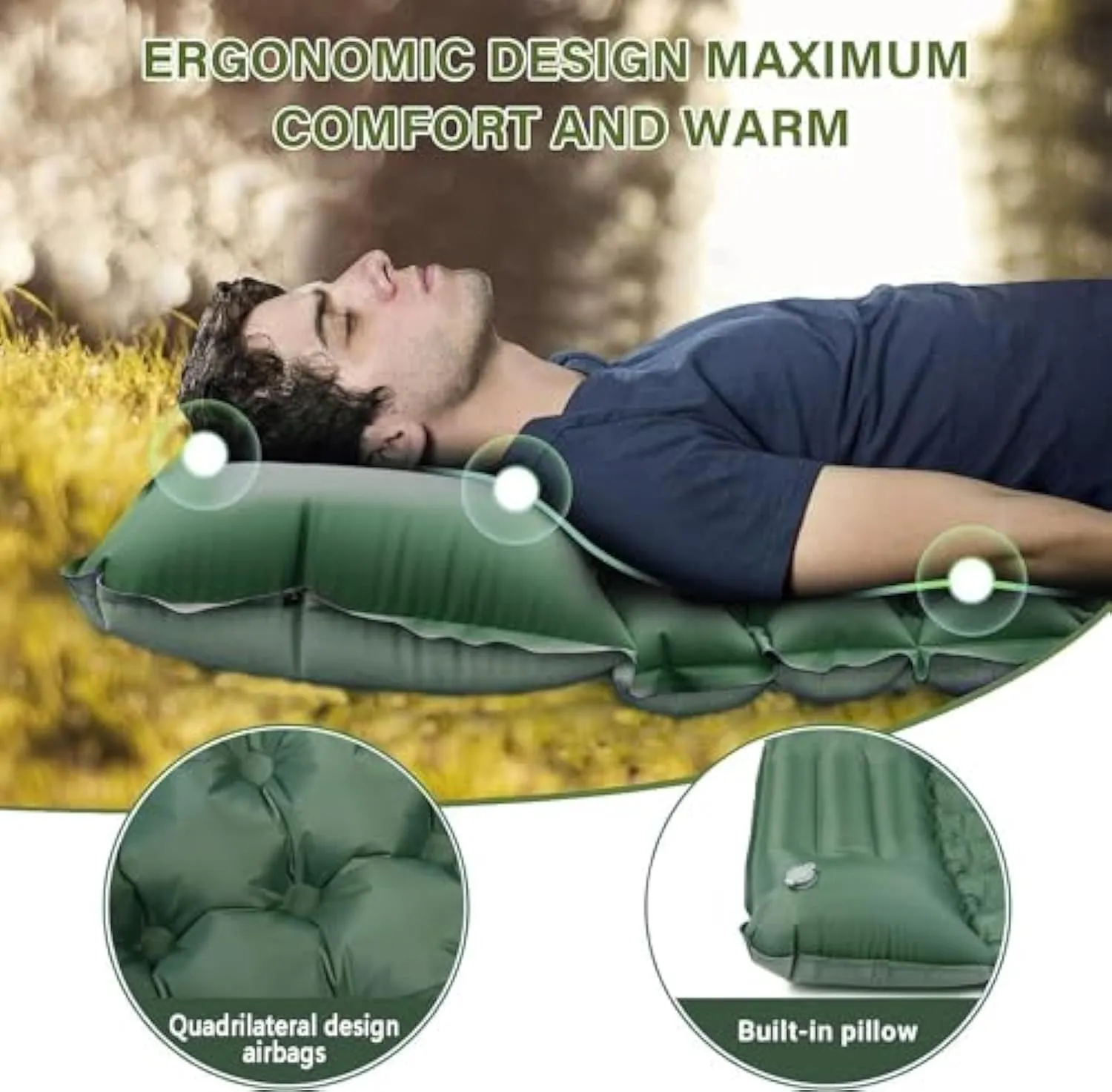 Sleeping Self-Inflatable Pad Foot Extensive catalog Built-in with Ultralight for Camping, Beach Last chance offer Thick 2-Person Car Hiking Mat Pump, for Double Mattress Tent Pillow, Backpacking Traveling Camping Portable