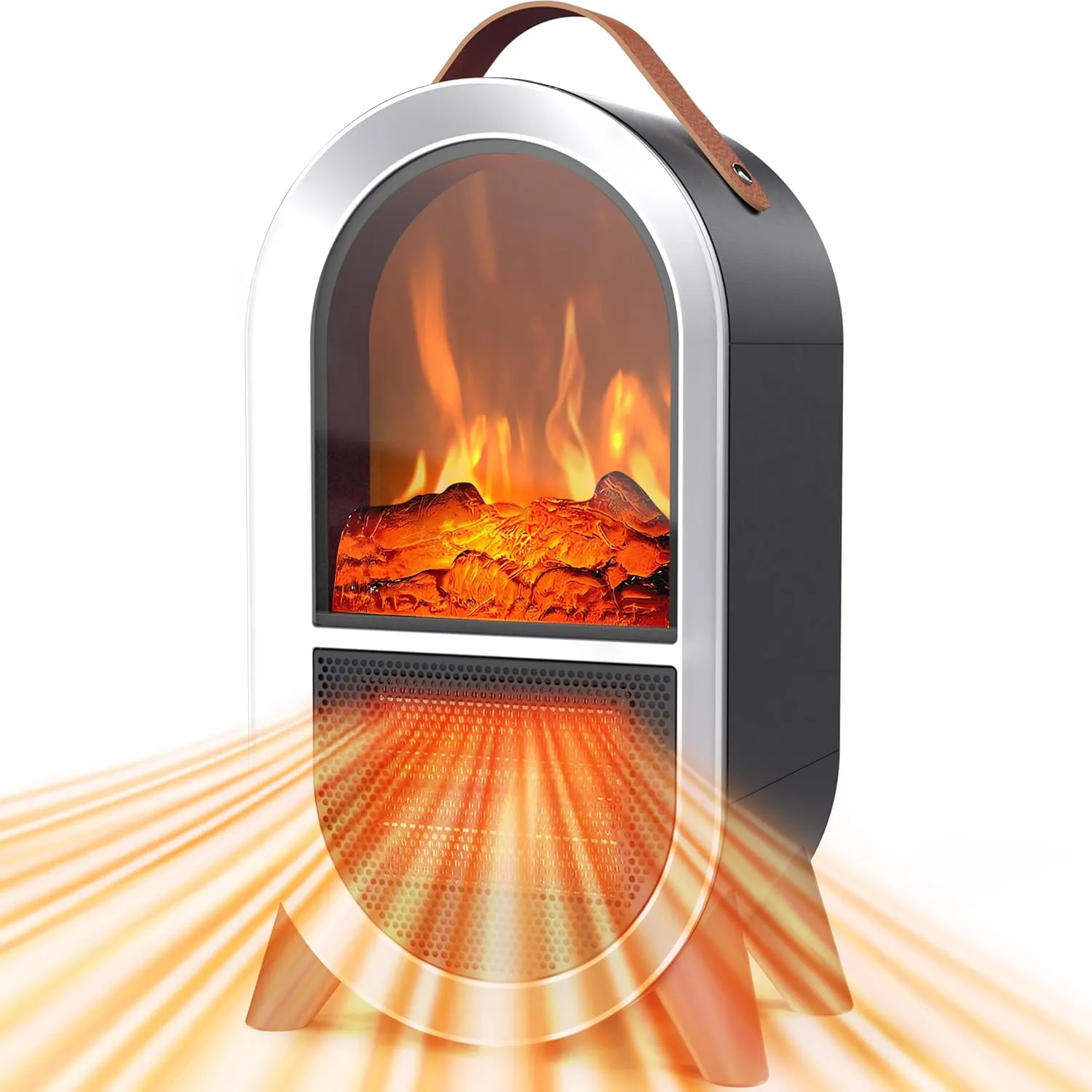 Small Space Heater for Indoor Use, 1500W/750W Portable Electric Fireplace Heater with 3D Flame, Ceramic Heating with Thermostat Overheat & Tipover Protection for Home Office Room Desk, Black