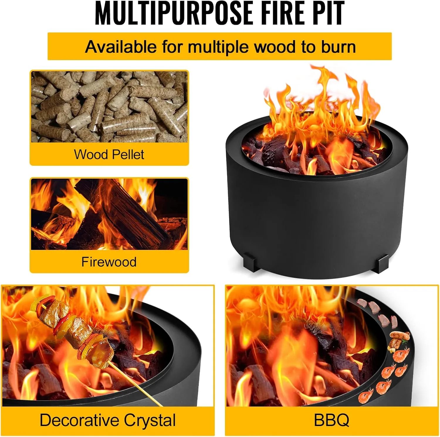 Smokeless Fire Pits Outdoor 23.6 Inch Carbon Steel Stove Bonfire Wood Burning Firepit for Picnic Camping Backyard
