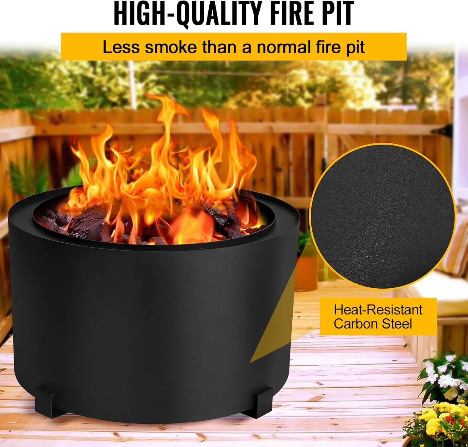 Smokeless Fire Pits Outdoor 23.6 Inch Carbon Steel Stove Bonfire Wood Burning Firepit for Picnic Camping Backyard