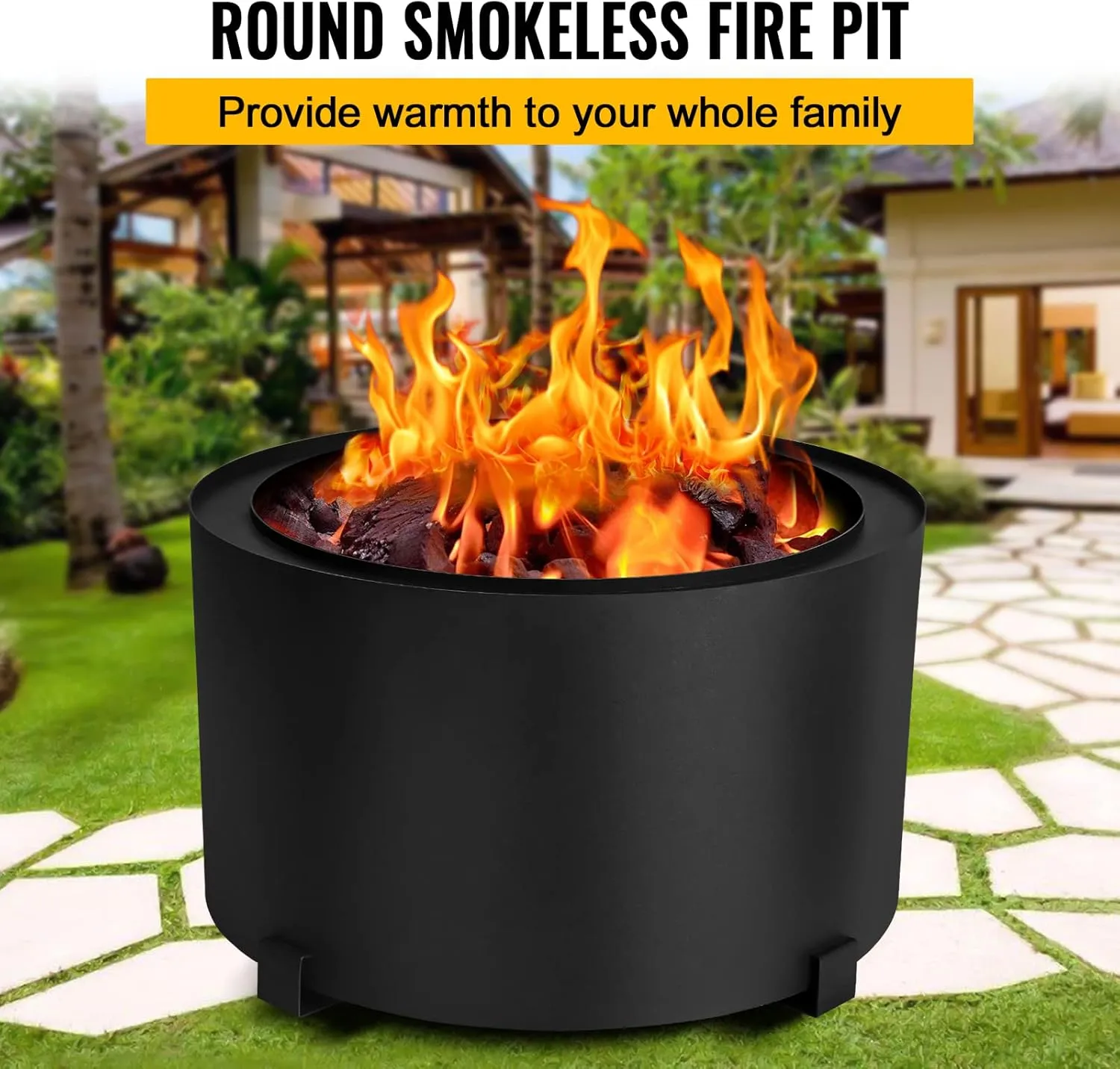 Smokeless Fire Pits Outdoor 23.6 Inch Carbon Steel Stove Bonfire Wood Burning Firepit for Picnic Camping Backyard