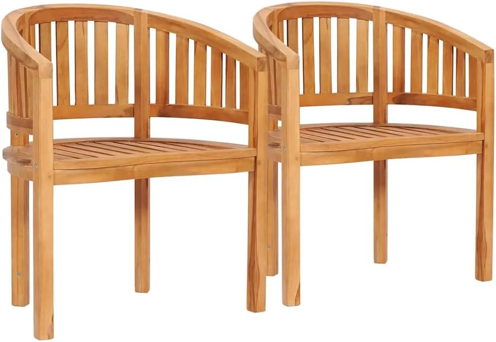 Solid Teak Wood Banana Chairs 2-Piece Set Outdoor Patio Furniture with Smooth Finish, Durable Lounge Chairs for Garden Poolside Beach Camping