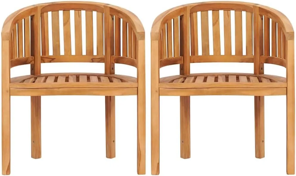 Solid Teak Wood Banana Chairs 2-Piece Set Outdoor Patio Furniture with Smooth Finish, Durable Lounge Chairs for Garden Poolside Beach Camping