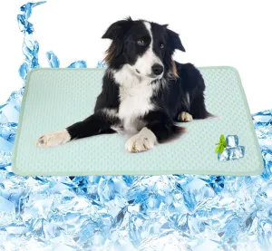 SOMOYA Dogs Cooling Mat Pet Cooling Pads Blanket Sleeping Kennel Mat,Washable Ice Silk Sleep Mat Pad Breathable for Large Dogs Cats (Green, Large (27.5x39.3 in))
