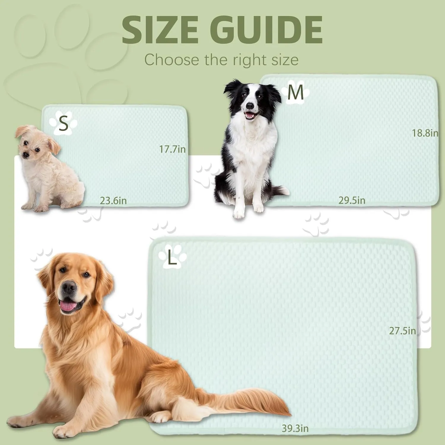SOMOYA Dogs Cooling Mat Pet Cooling Pads Blanket Sleeping Kennel Mat,Washable Ice Silk Sleep Mat Pad Breathable for Large Dogs Cats (Green, Large (27.5x39.3 in))