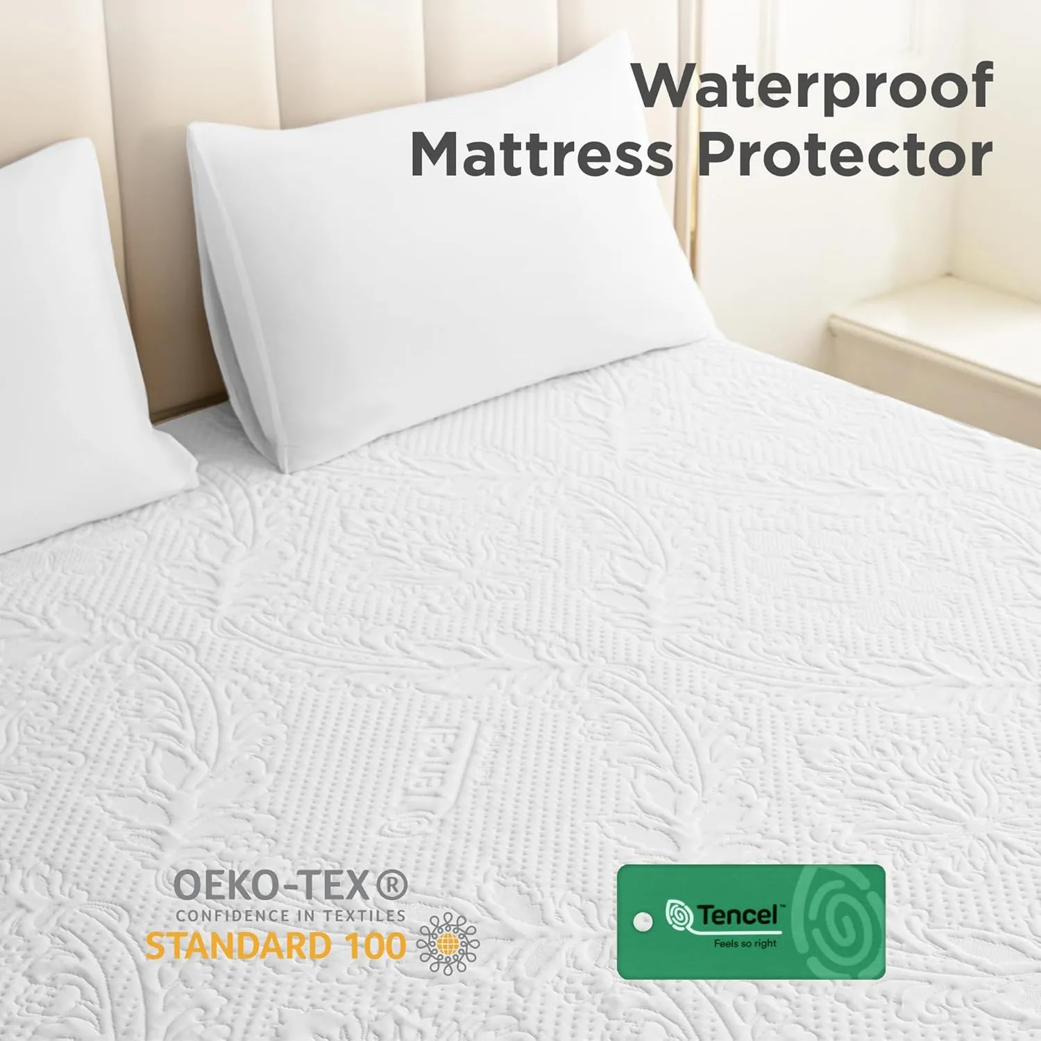 Sophia & William Tencel Waterproof Mattress Protector King Size, Quilted Cooling 3D Air Fabric, Deep Pocket 20" Design, White